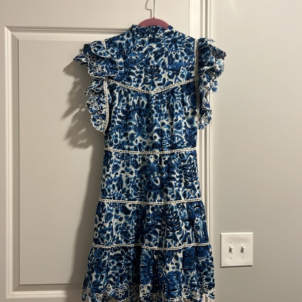 House of Harlow 1960 Melba Blue Floral Ruffle Button Front Dress - Picture 8 of 12